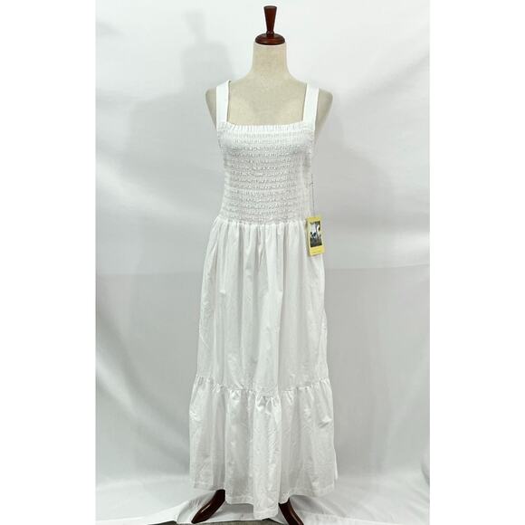TROVATA Birds of Paradis M Medium Dolores Dress Classic White Smocked Midi NWT - Picture 2 of 10